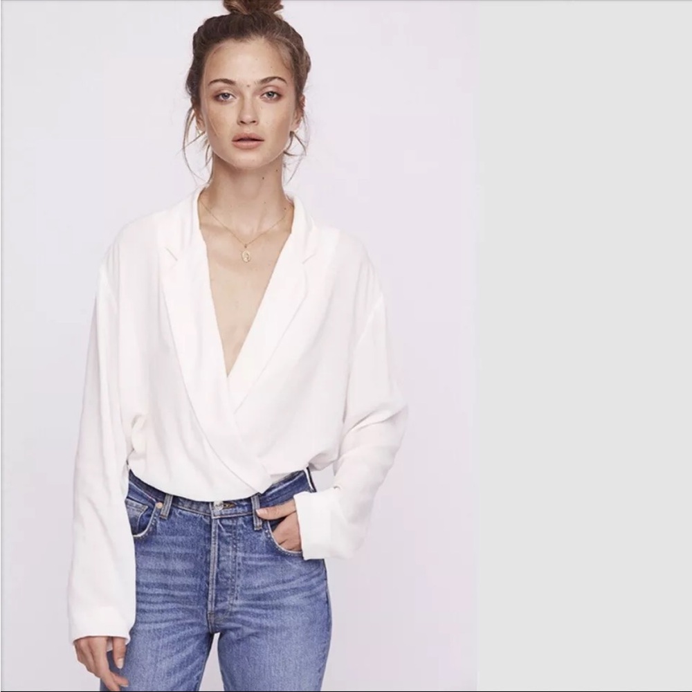 Free People Elsa Bodysuit Top Cream Surplice Neck $68